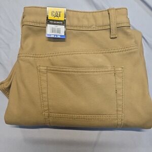 CAT Men's Straight Leg Fleece Lined Stretch Canvas Work Pants 36 x 30 Tan NWT